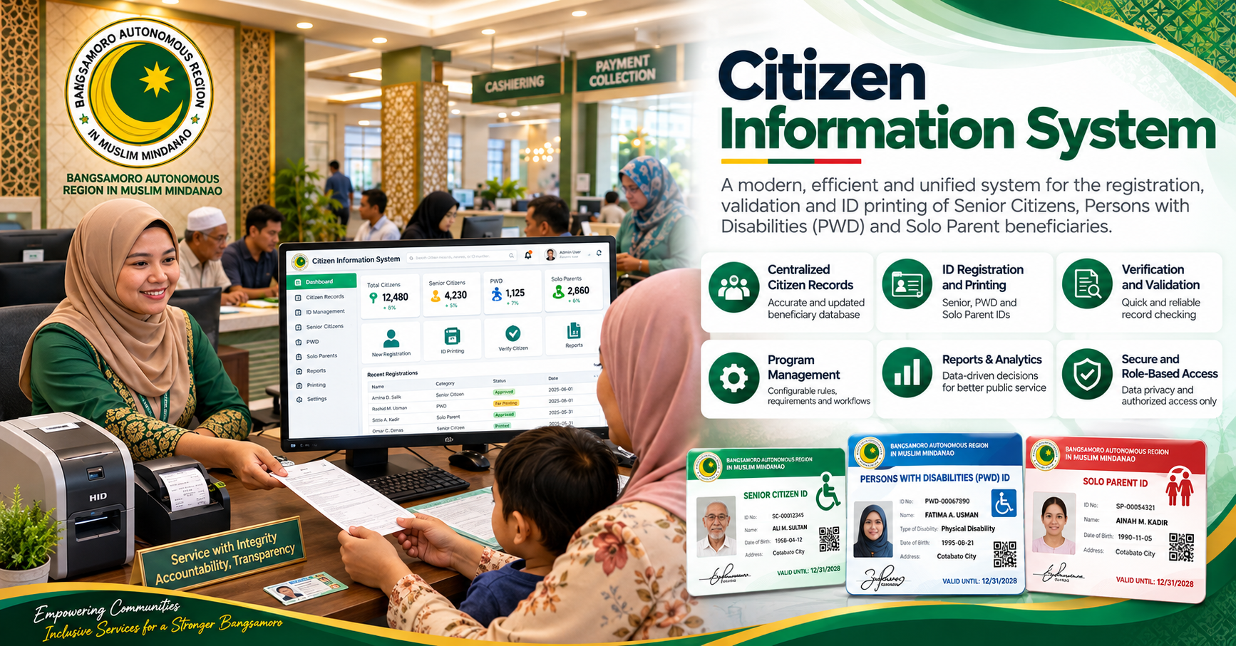 Bangsamoro Citizen Information System dashboard for managing citizen records and government services