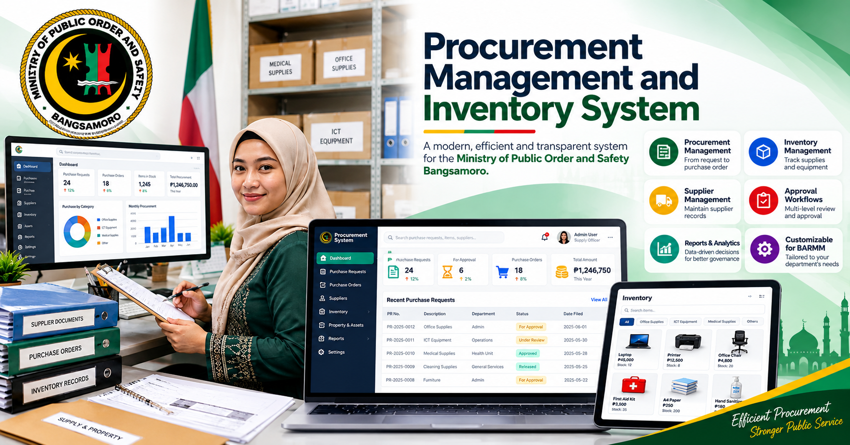Bangsamoro Procurement Management System dashboard for tracking government procurement and bidding